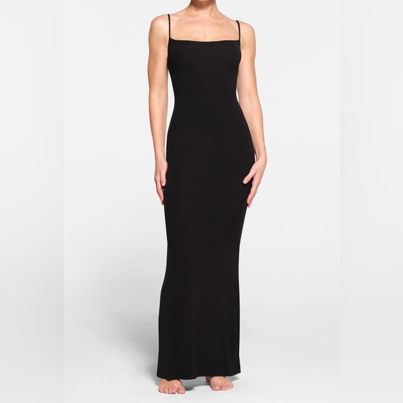 SKIMS Dresses & Skirts - Skims Soft Lounge Long Slipdress Ribbed Maxi Dress in Onyx Black NWT